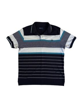 Fred Perry Navy, White & Teal Striped Polo Shirt